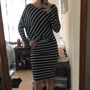 BCBG striped bodycon middy dress